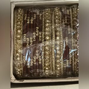 Gold and Maroon Embellished Bangles